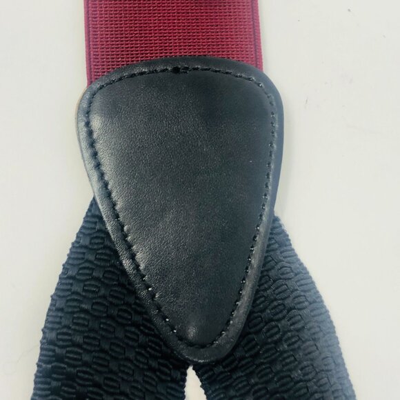 Trafalgar Men's Suspenders Braces - Black Pebbled & Burgundy Leather Adjustable - Picture 7 of 9